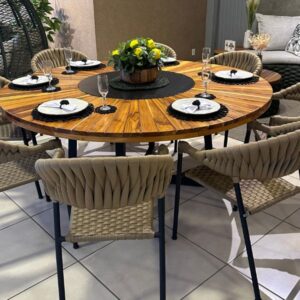 Conjunto de Mesa Evelyn com Prato Giratório em Alumínio